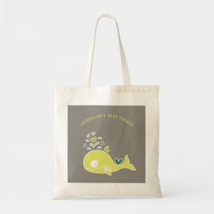 Cartoon Pregnant Green Mommy Whale Baby Shower Tote Bag