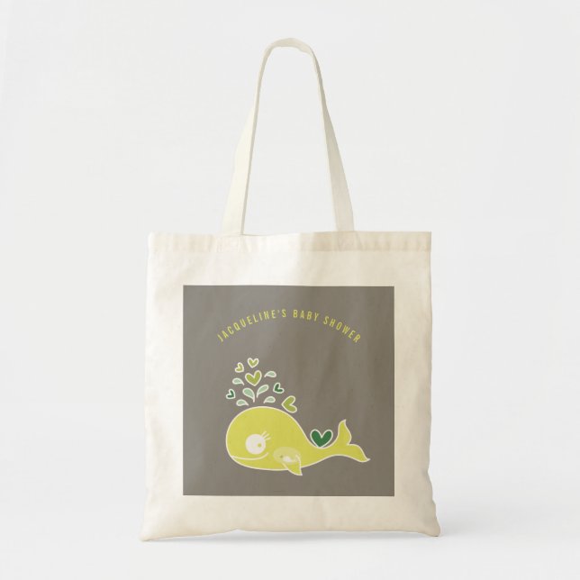 Cartoon Pregnant Green Mommy Whale Baby Shower Tote Bag (Front)