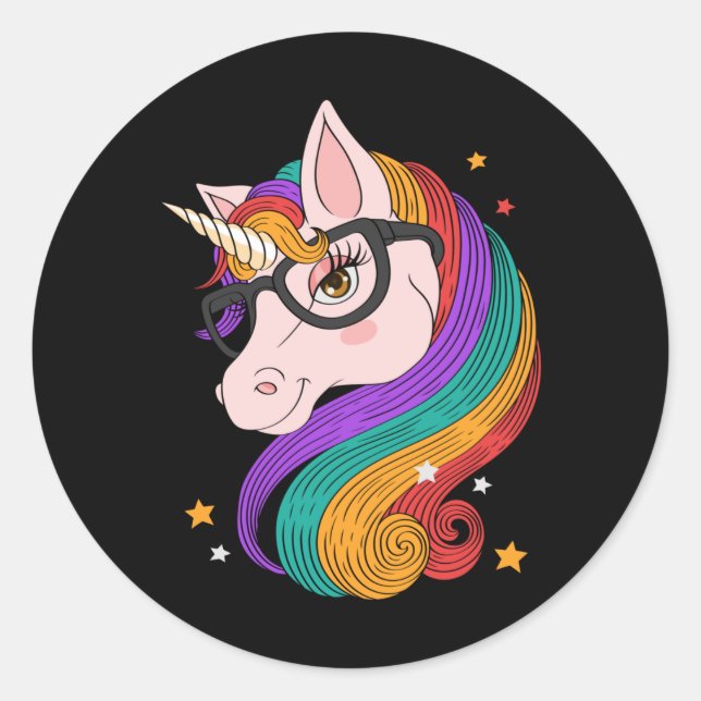 Cartoon pretty unicorn classic round sticker (Front)