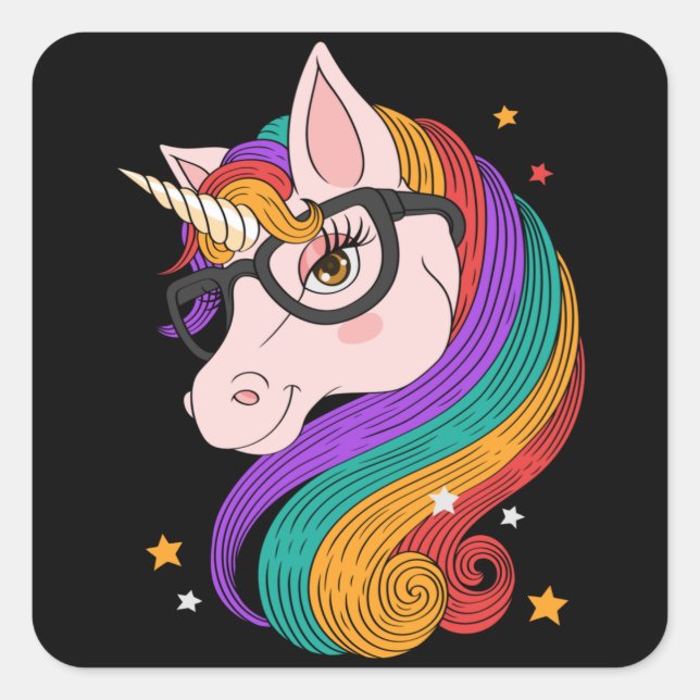 Cartoon pretty unicorn square sticker (Front)
