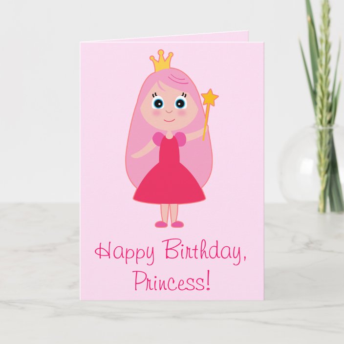 Cartoon Princess Happy Birthday Pink Card | Zazzle.com