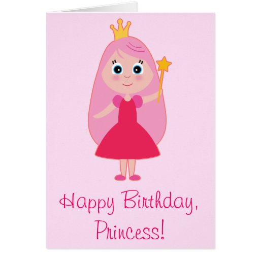 Cartoon Princess Happy Birthday Pink Card | Zazzle