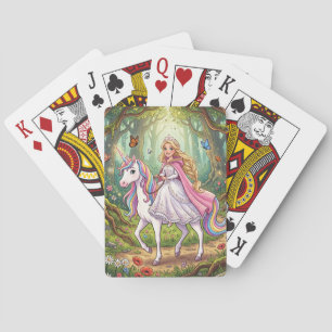 Cartoon Princess Riding on the Unicorn Poker Cards