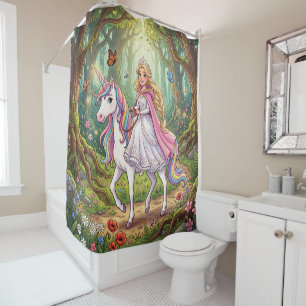 Cartoon Princess Riding on the Unicorn Shower Curtain
