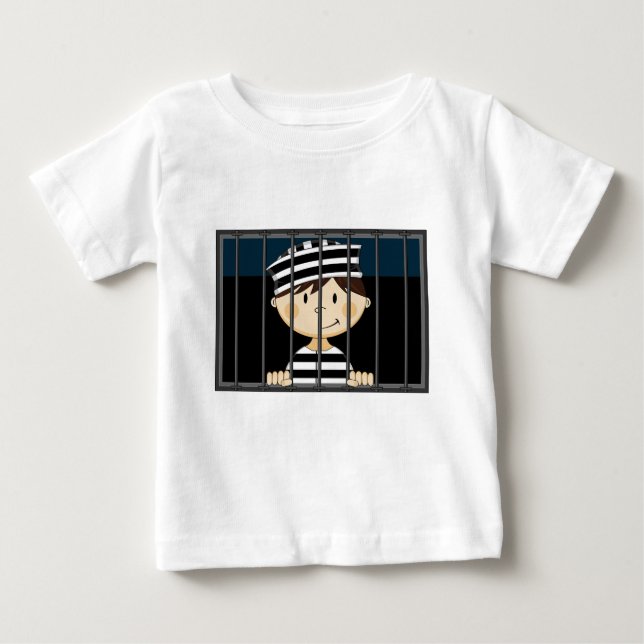 Cartoon Prisoner in Jail Cell Baby T-Shirt (Front)