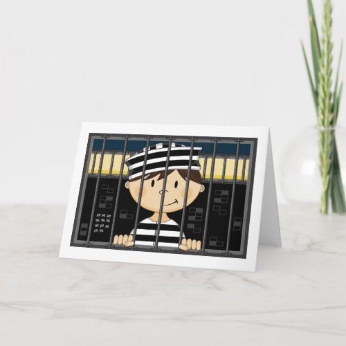 Cartoon Prisoner in Jail Cell Card