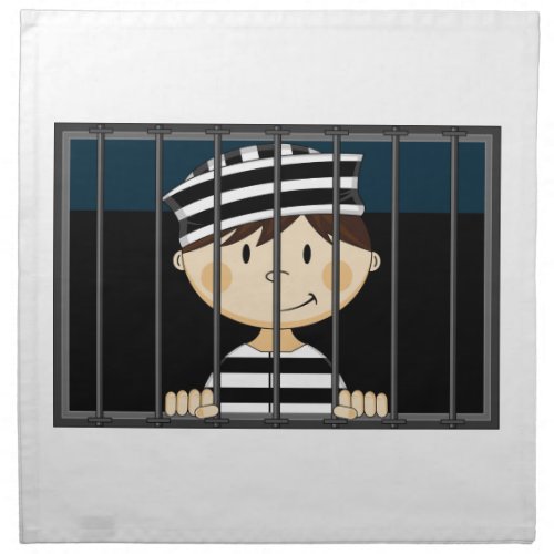 Cartoon Prisoner in Jail Cell Cloth Napkin