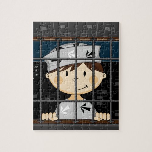 Cartoon Prisoner in Jail Cell Jigsaw Puzzle