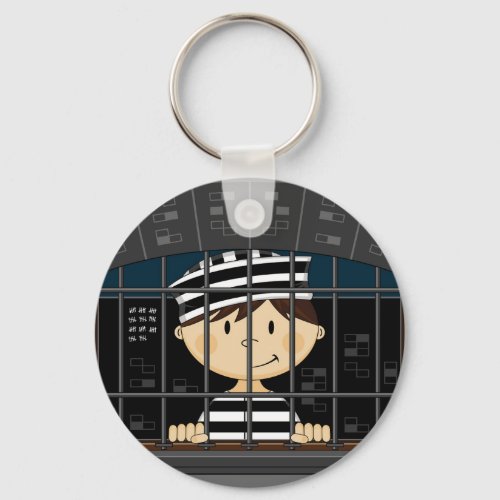 Cartoon Prisoner in Jail Cell Keychain