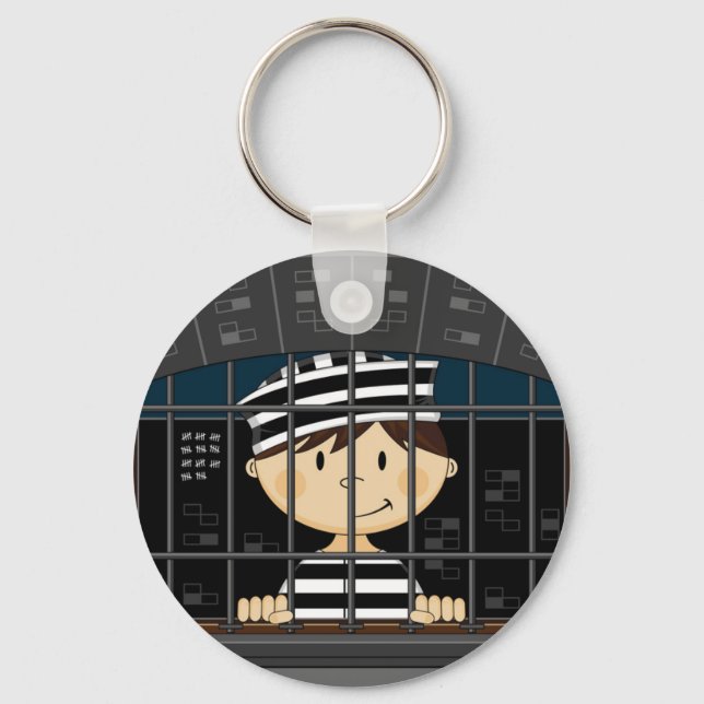 Cartoon Prisoner in Jail Cell Keychain (Front)