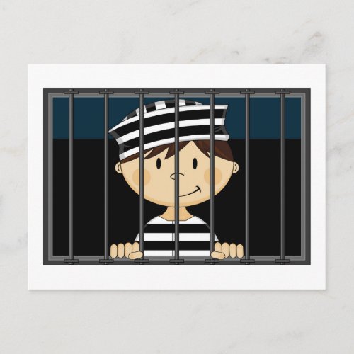 Cartoon Prisoner in Jail Cell Postcard
