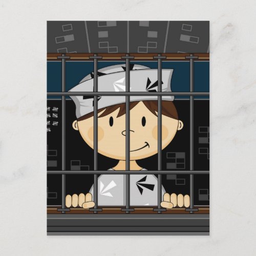 Cartoon Prisoner in Jail Cell Postcard