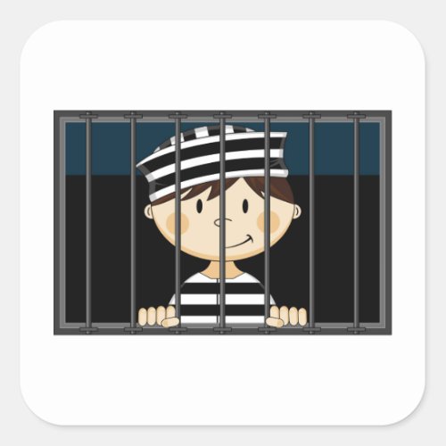 Cartoon Prisoner in Jail Cell Square Sticker
