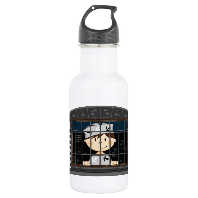 Cartoon Prisoner in Jail Cell Water Bottle (Front)
