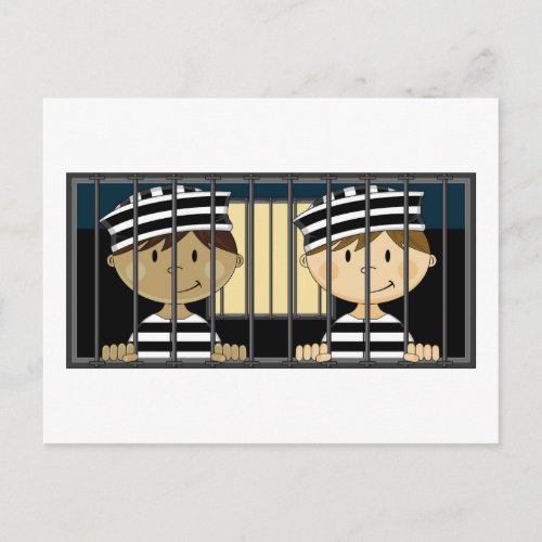 Cartoon Prisoners in Jail Cell Postcard