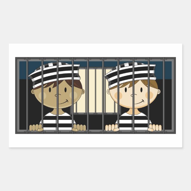 Cartoon Prisoners in Jail Cell Rectangular Sticker (Front)