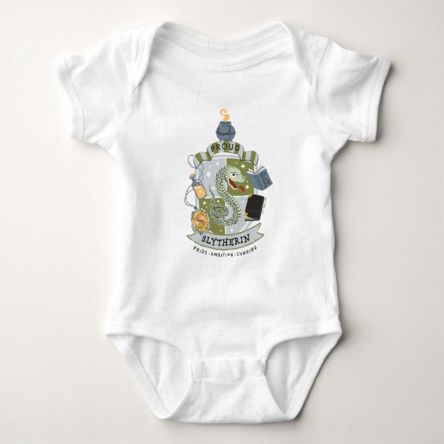 Cartoon Proud Slytherin Crest Baby Bodysuit (Front)