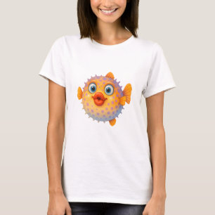 Cartoon Pufferfish with Kissy Lips T-Shirt
