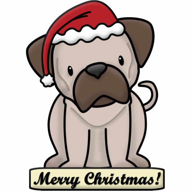 Cartoon Pug Christmas Ornament (Front)
