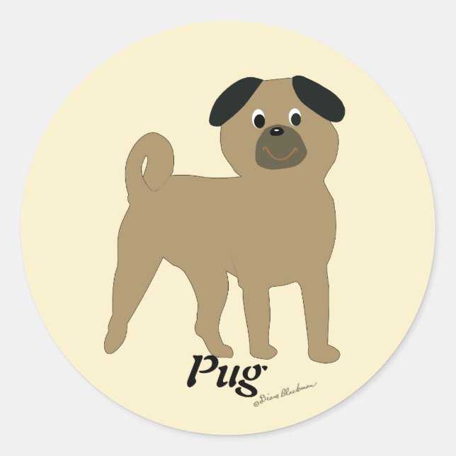 Cartoon Pug Classic Round Sticker (Front)