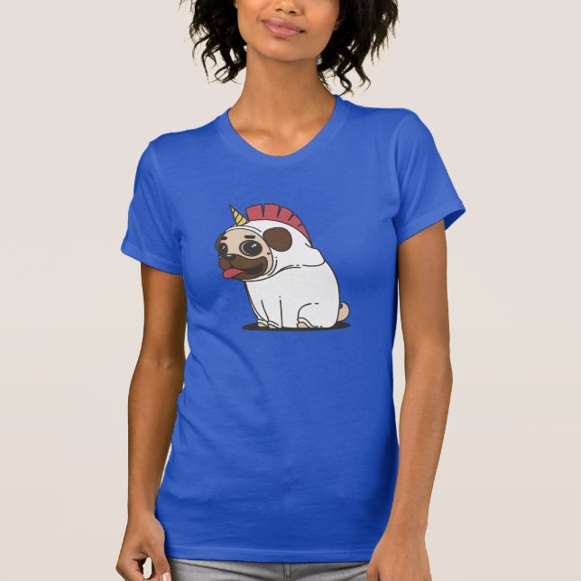 Cartoon Pug in Unicorn Costume Pugicorn T-Shirt (Front)