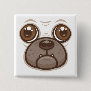 Cartoon Pug Mug Puppy Dog Face Button