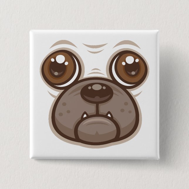 Cartoon Pug Mug Puppy Dog Face Button (Front)