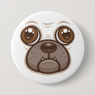 Cartoon Pug Mug Puppy Dog Face Button