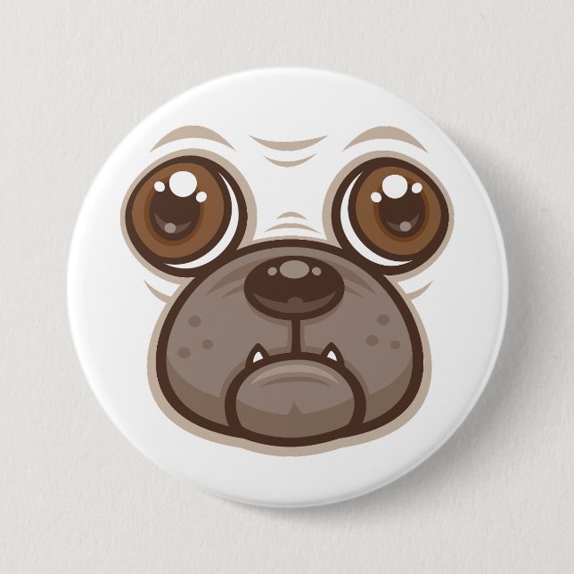 Cartoon Pug Mug Puppy Dog Face Button (Front)