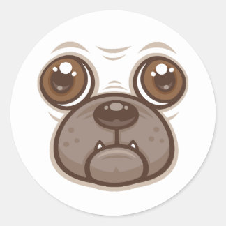 Cartoon Pug Mug Puppy Dog Face Classic Round Sticker