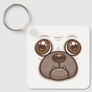 Cartoon Pug Mug Puppy Dog Face Keychain