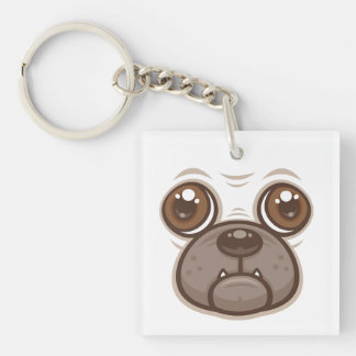 Cartoon Pug Mug Puppy Dog Face Keychain