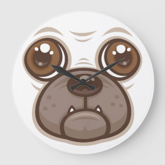 Cartoon Pug Mug Puppy Dog Face Large Clock