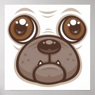 Cartoon Pug Mug Puppy Dog Face Poster
