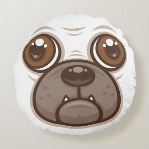 Cartoon Pug Mug Puppy Dog Face Round Pillow