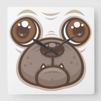 Cartoon Pug Mug Puppy Dog Face Square Wall Clock