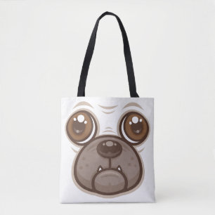 Cartoon Pug Mug Puppy Dog Face Tote Bag
