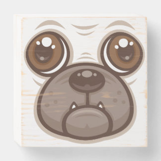 Cartoon Pug Mug Puppy Dog Face Wooden Box Sign