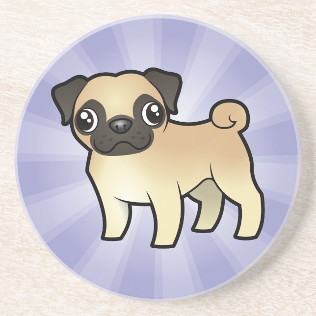 Cartoon Pug Sandstone Coaster (Front)