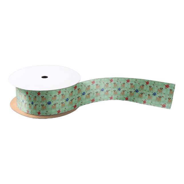 Cartoon Pug Satin Ribbon (Spool)