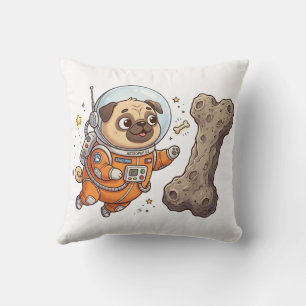 Cartoon Pug Wearing a Helmet Throw Pillow