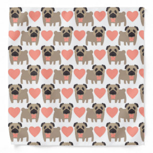 Cartoon Pugs and Hearts Bandana