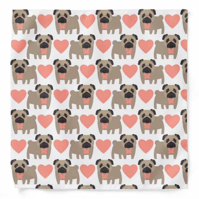 Cartoon Pugs and Hearts Bandana (Front)