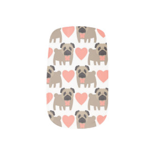Cartoon Pugs and Hearts Minx Nail Wraps