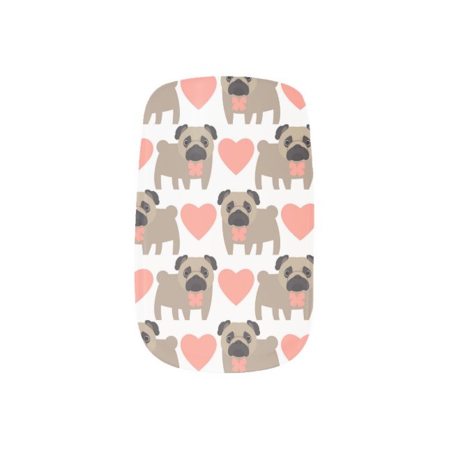 Cartoon Pugs and Hearts Minx Nail Wraps (Right Thumb)