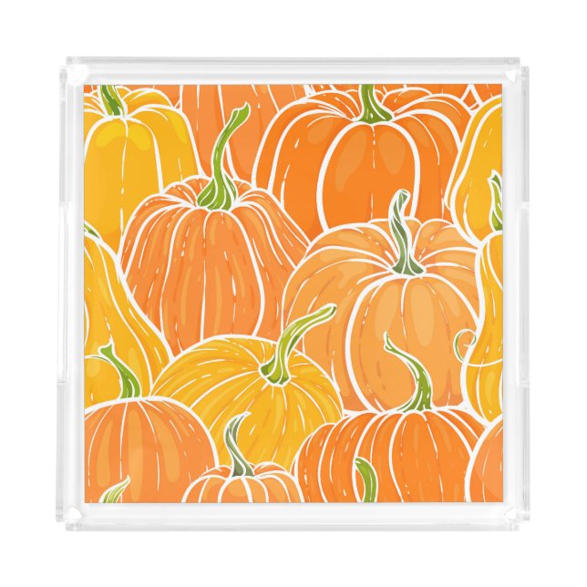 Cartoon pumpkin, cute autumn pattern. acrylic tray (Front)
