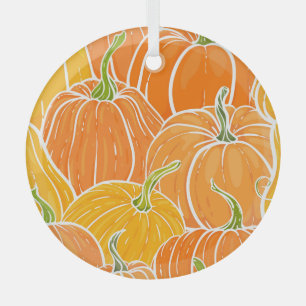 Cartoon pumpkin, cute autumn pattern. glass ornament