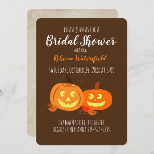 Cartoon Pumpkins Wedding Cute Couple Bridal Shower Invitation