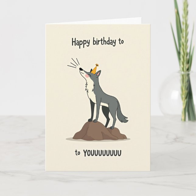 Cartoon Pup Party Hat Card (Front)