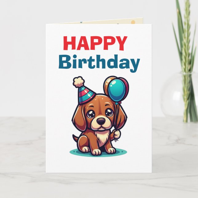 Cartoon Puppy Birthday Card - Modern Cute (Front)